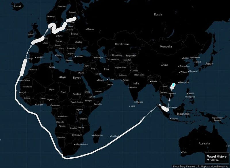 據信為瓦萊拉號(Valera)的運輸路線。 圖:翻攝自 X《Anton Gerashchenko》
