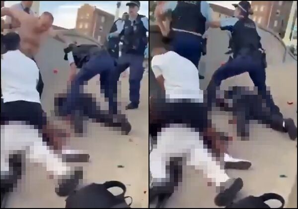 ▲▼恐怖画面曝光! 澳洲枪手天桥开火遭围殴 民众怒踩头喊「打死他」。 (图/翻摄自x)