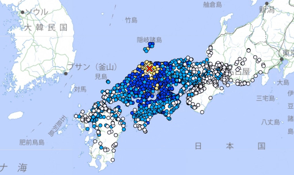 西日本島根6日上午發生6.2地震，深度僅10公里。（圖／擷取自日本氣象廳官網）