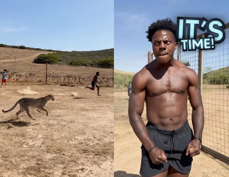 IShowSpeed在IG分享與獵豹在荒野賽跑,被指根本在玩命。(翻攝自IG)