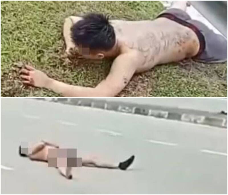 彭男在馬來西亞街頭髮狂吞食泥土,最後暴斃。(圖擷取自 X )  彭男在馬來西亞街頭髮狂吞食泥土,最後暴斃。(圖擷取自 X )