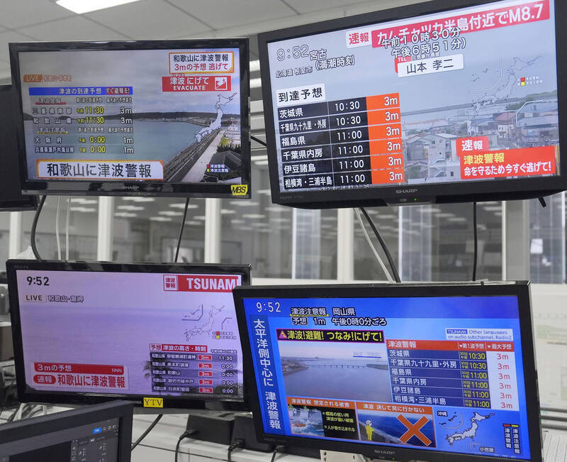 俄羅斯堪察加半島外海發生規模8.8強震，日本氣象廳今（30）日上午發出海嘯警報。（美聯社）
