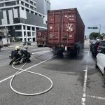 中市向上路长下坡又出事 货柜车爆胎冒烟民众吓坏