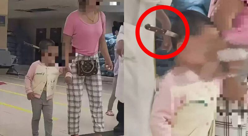 悚！中国3岁女童「头上插刀」 淡定走进医院掀热议