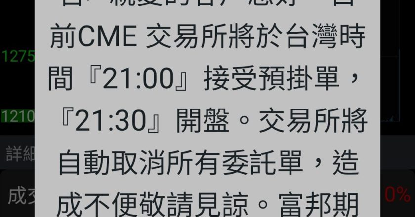 CME 暂停交易冲击玩家 台湾期货商晚间紧急通知:这时间开始接受挂单