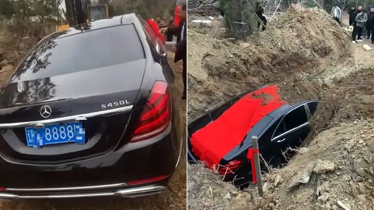 不是纸扎车!辽宁男将奔驰整辆埋入墓坑陪葬 不是纸扎车!辽宁男将奔驰整辆埋入墓坑陪葬