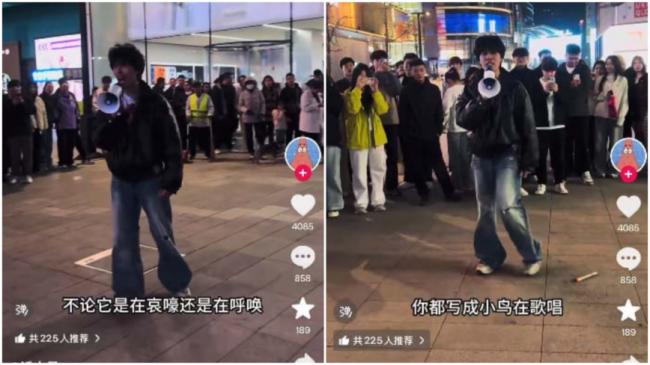 勇者！ 沈阳闹市男子持喇叭读诗暗讽中共