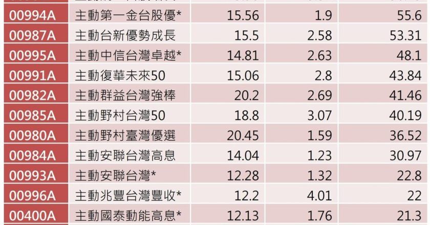 7成主动式台股ETF绩效优于大盘 4档涨幅突破5成