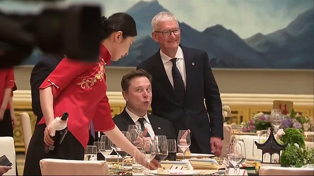 马斯克访华晚宴望向美女服务员 表情灵动