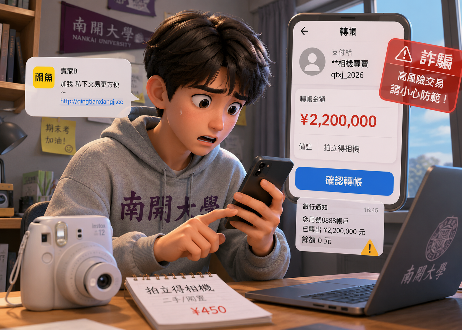 ▲男大生买拍立得竟被骗1018万元。 (AI协作示意图/记者廖翊慈制作,经编辑审核)