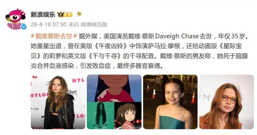 演员戴维.蔡斯去世,年仅35岁,童星出道,为英文版"千与千寻"配音