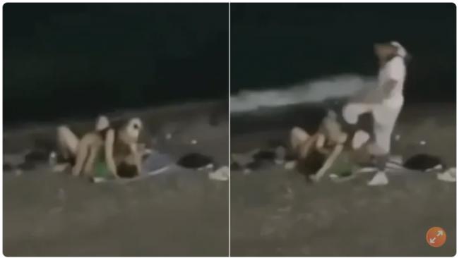 社死现场：情侣海滩活春宫 “被一脚踹停”